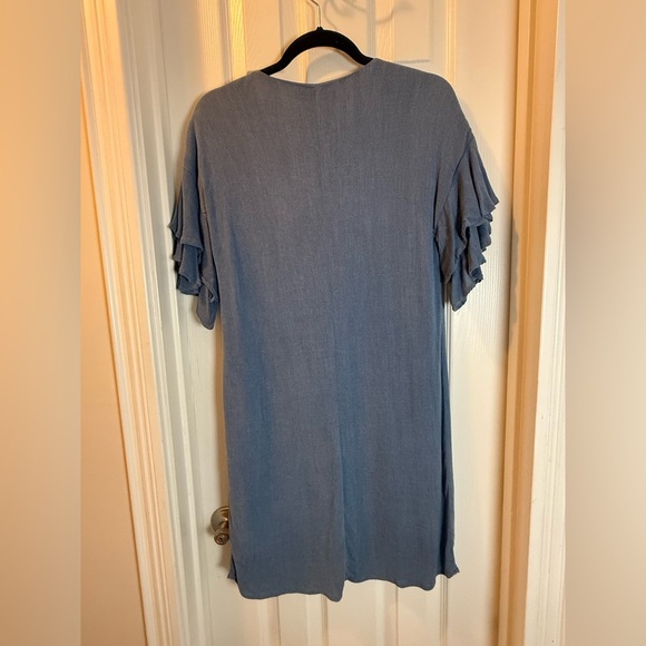 KARLIE Slate Blue Ruffle Sleeve Mini Dress Lined USADress Vintage Sheath - Picture 5 of 6